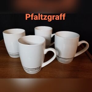 Pfaltzgraff White Mugs with Black Stripes
